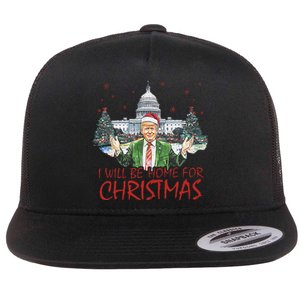 ILl Be Home For Christmas Santa Funny Trump Xmas Pajamas Flat Bill Trucker Hat