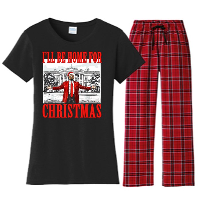 ILl Be Home For Christmas Santa Funny Trump Xmas Pajamas Women's Flannel Pajama Set