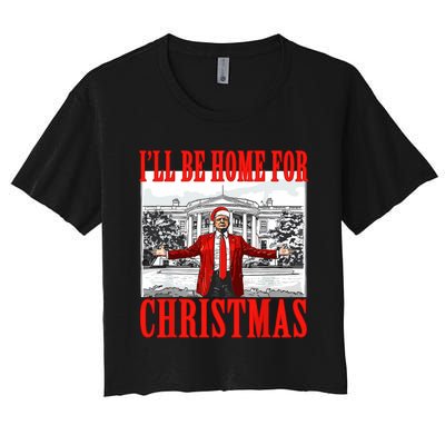 ILl Be Home For Christmas Santa Funny Trump Xmas Pajamas Women's Crop Top Tee