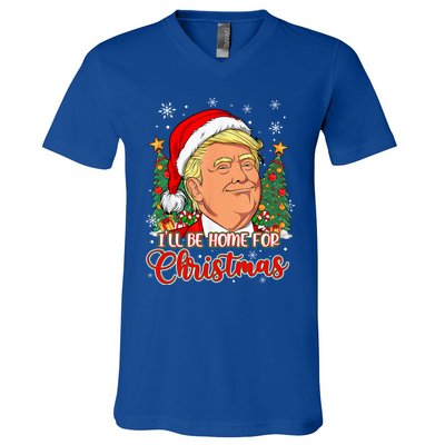 ILl Be Home For Christmas Funny Santa Trump Pajamas Xmas Gift V-Neck T-Shirt