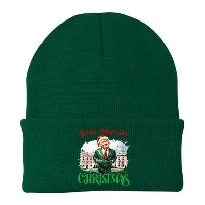 ILl Be Home For Christmas Funny Santa Elf Trump Xmas 2024 Knit Cap Winter Beanie