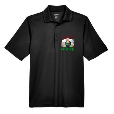 ILl Be Home For Christmas Funny Santa Elf Trump Xmas 2024 Men's Origin Performance Pique Polo