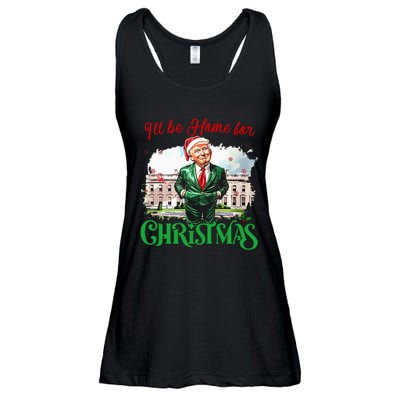 ILl Be Home For Christmas Funny Santa Elf Trump Xmas 2024 Ladies Essential Flowy Tank