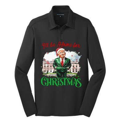 ILl Be Home For Christmas Funny Santa Elf Trump Xmas 2024 Silk Touch Performance Long Sleeve Polo