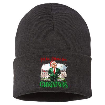 ILl Be Home For Christmas Funny Santa Elf Trump Xmas 2024 Sustainable Knit Beanie