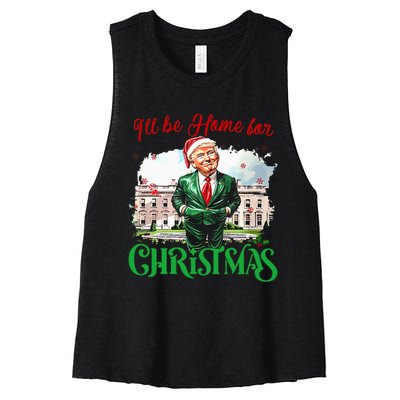 ILl Be Home For Christmas Funny Santa Elf Trump Xmas 2024 Women's Racerback Cropped Tank