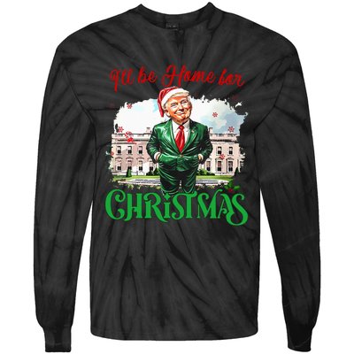 ILl Be Home For Christmas Funny Santa Elf Trump Xmas 2024 Tie-Dye Long Sleeve Shirt