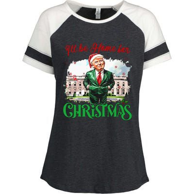 ILl Be Home For Christmas Funny Santa Elf Trump Xmas 2024 Enza Ladies Jersey Colorblock Tee