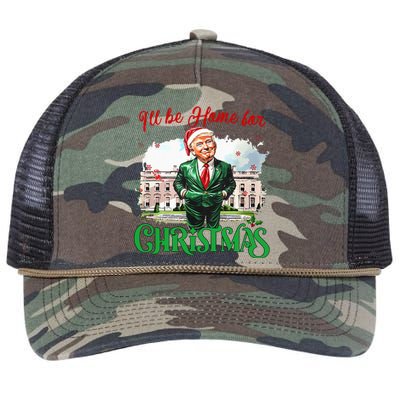 ILl Be Home For Christmas Funny Santa Elf Trump Xmas 2024 Retro Rope Trucker Hat Cap