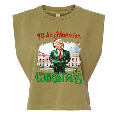 ILl Be Home For Christmas Funny Santa Elf Trump Xmas 2024 Garment-Dyed Women's Muscle Tee