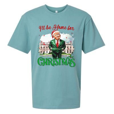 ILl Be Home For Christmas Funny Santa Elf Trump Xmas 2024 Sueded Cloud Jersey T-Shirt