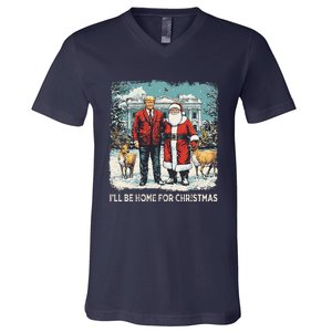 ILl Be Home For Christmas Funny Trump Xmas Santa Graphic V-Neck T-Shirt