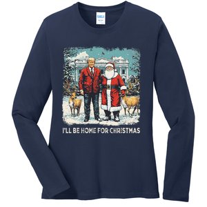 ILl Be Home For Christmas Funny Trump Xmas Santa Graphic Ladies Long Sleeve Shirt