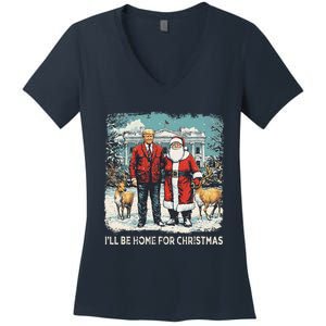 ILl Be Home For Christmas Funny Trump Xmas Santa Graphic Women's V-Neck T-Shirt