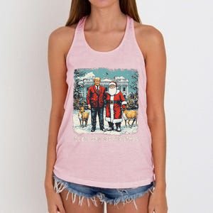 ILl Be Home For Christmas Funny Trump Xmas Santa Graphic Women's Knotted Racerback Tank