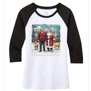 ILl Be Home For Christmas Funny Trump Xmas Santa Graphic Women's Tri-Blend 3/4-Sleeve Raglan Shirt