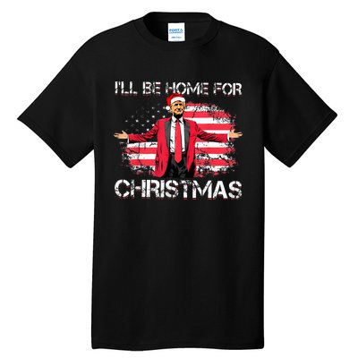 ILl Be Home For Christmas Political Trump American Flag Tall T-Shirt