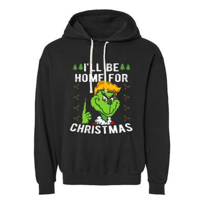 ILl Be Home For Christmas Trump 2024 Xmas Pajamas Garment-Dyed Fleece Hoodie