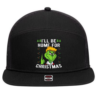 ILl Be Home For Christmas Trump 2024 Xmas Pajamas 7 Panel Mesh Trucker Snapback Hat