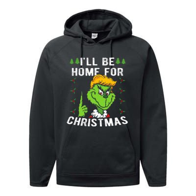 ILl Be Home For Christmas Trump 2024 Xmas Pajamas Performance Fleece Hoodie