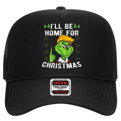 ILl Be Home For Christmas Trump 2024 Xmas Pajamas High Crown Mesh Back Trucker Hat