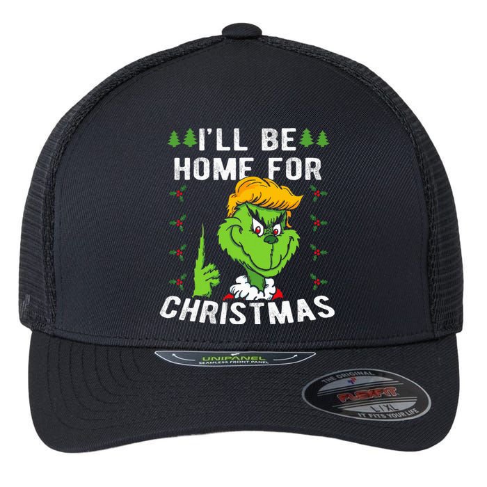 ILl Be Home For Christmas Trump 2024 Xmas Pajamas Flexfit Unipanel Trucker Cap