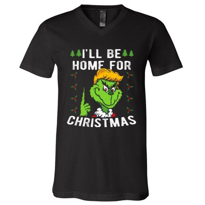 ILl Be Home For Christmas Trump 2024 Xmas Pajamas V-Neck T-Shirt