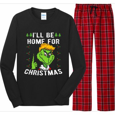 ILl Be Home For Christmas Trump 2024 Xmas Pajamas Long Sleeve Pajama Set