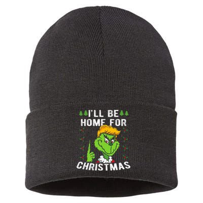 ILl Be Home For Christmas Trump 2024 Xmas Pajamas Sustainable Knit Beanie