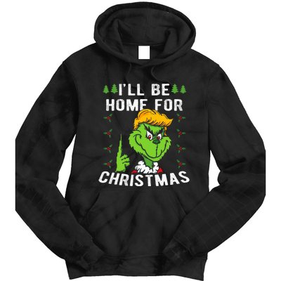 ILl Be Home For Christmas Trump 2024 Xmas Pajamas Tie Dye Hoodie