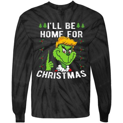 ILl Be Home For Christmas Trump 2024 Xmas Pajamas Tie-Dye Long Sleeve Shirt