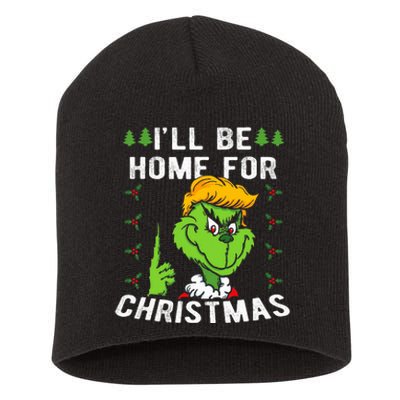 ILl Be Home For Christmas Trump 2024 Xmas Pajamas Short Acrylic Beanie