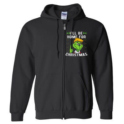 ILl Be Home For Christmas Trump 2024 Xmas Pajamas Full Zip Hoodie