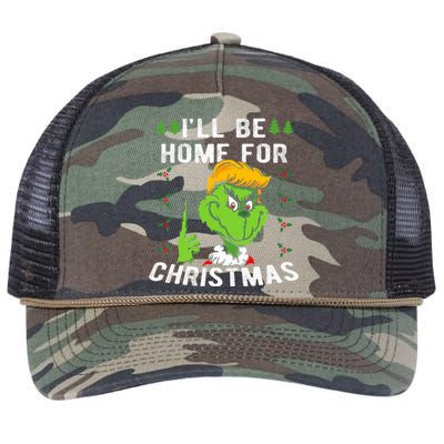 ILl Be Home For Christmas Trump 2024 Xmas Pajamas Retro Rope Trucker Hat Cap