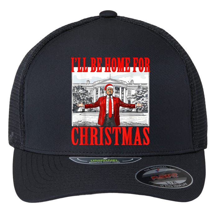 Ill Be Home For Christmas Santa Funny Trump Xmas Pajamas Flexfit Unipanel Trucker Cap