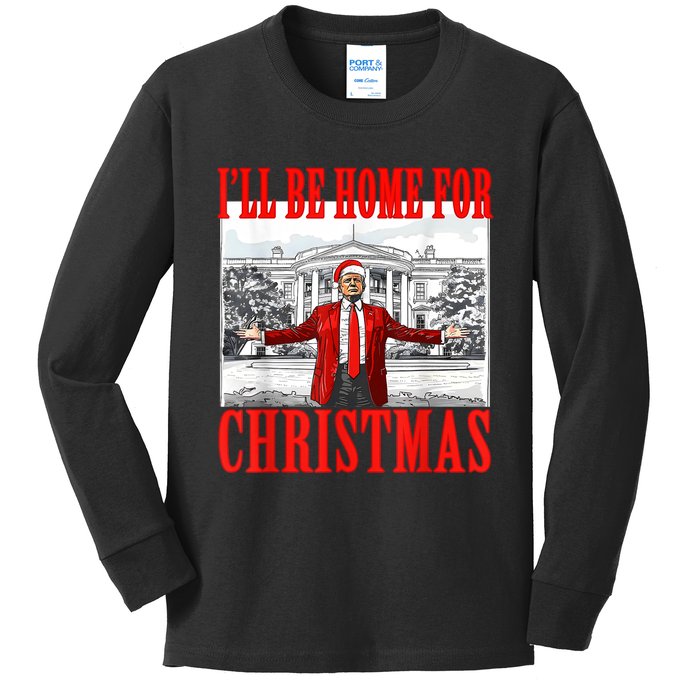 Ill Be Home For Christmas Santa Funny Trump Xmas Pajamas Kids Long Sleeve Shirt