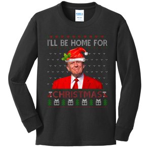 ILl Be Home For Christmas Xmas Funny Trump Humor Pajama Kids Long Sleeve Shirt