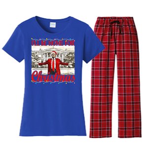 ILl Be Home For Christmas Santa Funny Trump Xmas Women's Flannel Pajama Set