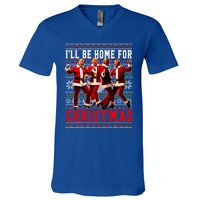 ILl Be Home For Christmas Santa Trump Ugly Christmas V-Neck T-Shirt