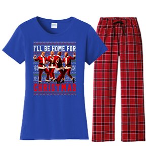 ILl Be Home For Christmas Santa Trump Ugly Christmas Women's Flannel Pajama Set