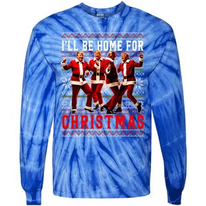 ILl Be Home For Christmas Santa Trump Ugly Christmas Tie-Dye Long Sleeve Shirt