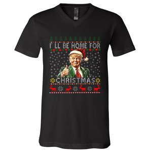 ILl Be Home For Christmas Funny Santa Claus Trump 2024 V-Neck T-Shirt