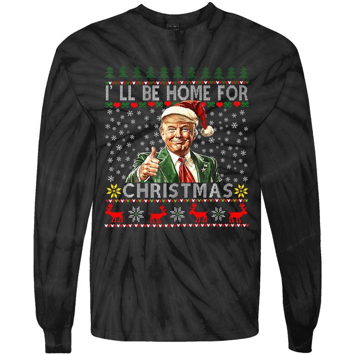 ILl Be Home For Christmas Funny Santa Claus Trump 2024 Tie-Dye Long Sleeve Shirt