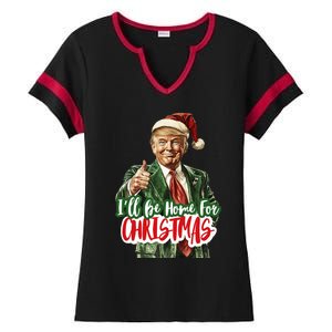 ILl Be Home For Christmas Santa Trump Xmas Pajamas Funny Ladies Halftime Notch Neck Tee