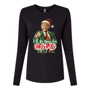 ILl Be Home For Christmas Santa Trump Xmas Pajamas Funny Womens Cotton Relaxed Long Sleeve T-Shirt