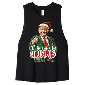 ILl Be Home For Christmas Santa Trump Xmas Pajamas Funny Women's Racerback Cropped Tank