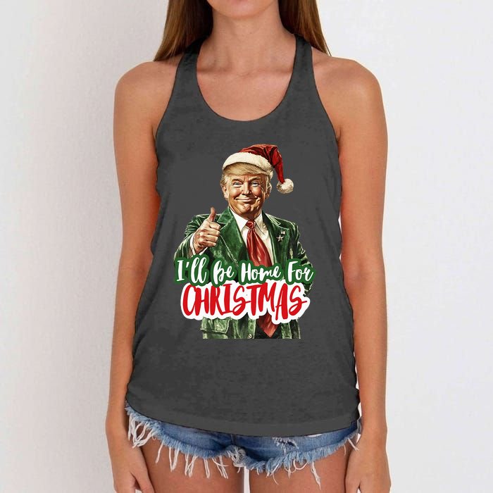 ILl Be Home For Christmas Santa Trump Xmas Pajamas Funny Women's Knotted Racerback Tank