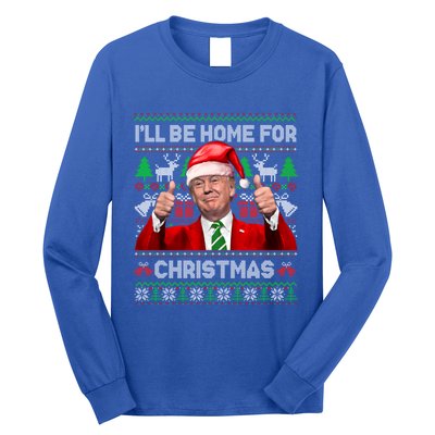 ILl Be Home For Christmas Santa Donald Trump Pajamas Xmas Cute Gift Long Sleeve Shirt