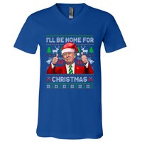 ILl Be Home For Christmas Santa Donald Trump Pajamas Xmas Cute Gift V-Neck T-Shirt