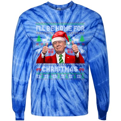 ILl Be Home For Christmas Santa Donald Trump Pajamas Xmas Cute Gift Tie-Dye Long Sleeve Shirt